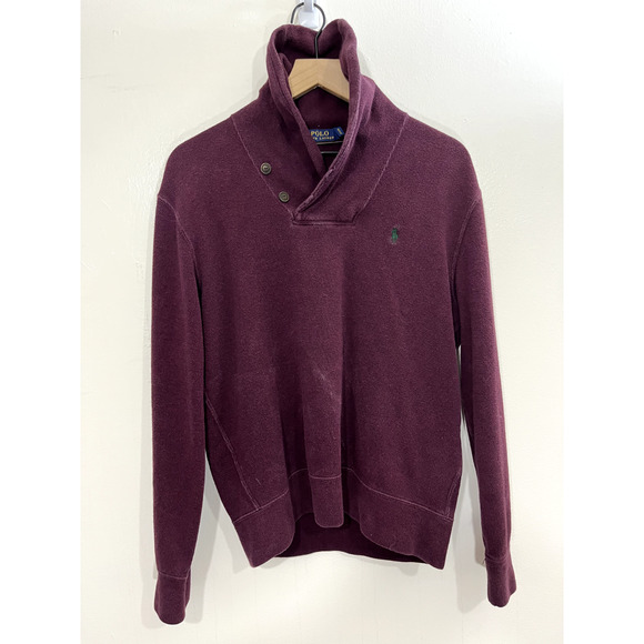 Polo Ralph Lauren Mens Loop Button Shawl Collar Sweater S Academia Preppy Maroon - Picture 1 of 13